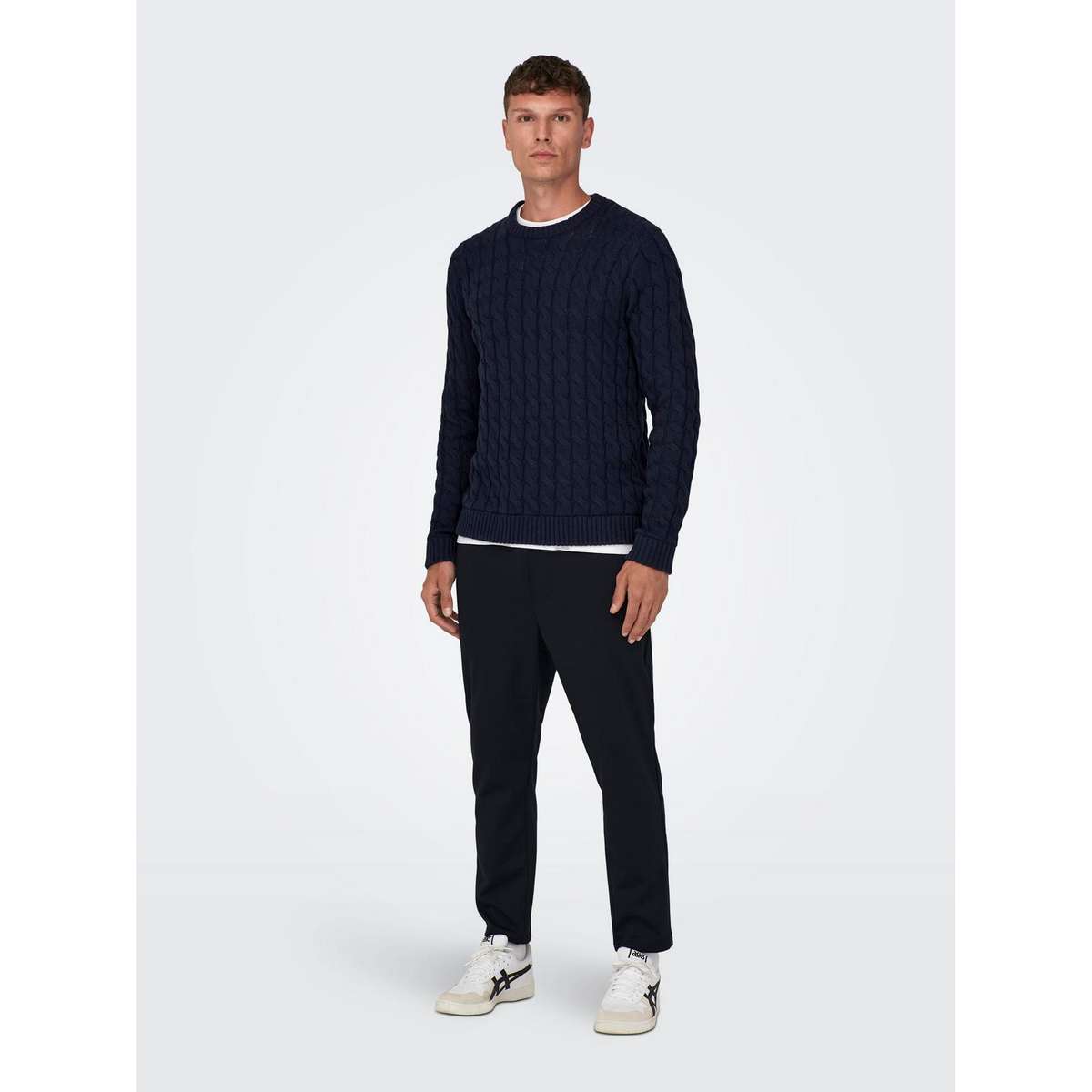ONLY & SONS MEN’S REGULAR FIT COTTON CREW NECK PULLOVER 22026504 DARK NAVY